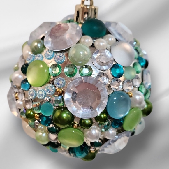One-of-a-Kind Elegant Bedazzeled  Holiday Ornament - Green and Silver! - Picture 1 of 7